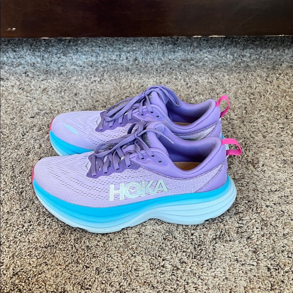 Hoka Bondi 8 Women's Lavender and Aqua Athletic Shoes - Picture 5 of 6
